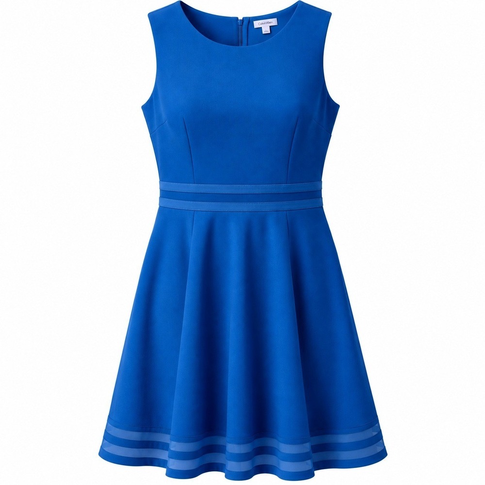 Calvin Klein Fit & Flare Dress Women 22W Blue Mesh Inset Sleeveless NWT Wedding